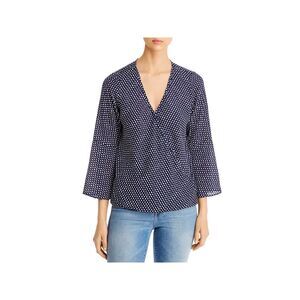 STATUS BY CHENAULT Womens Bell Sleeve Wear To Work Faux Wrap Top